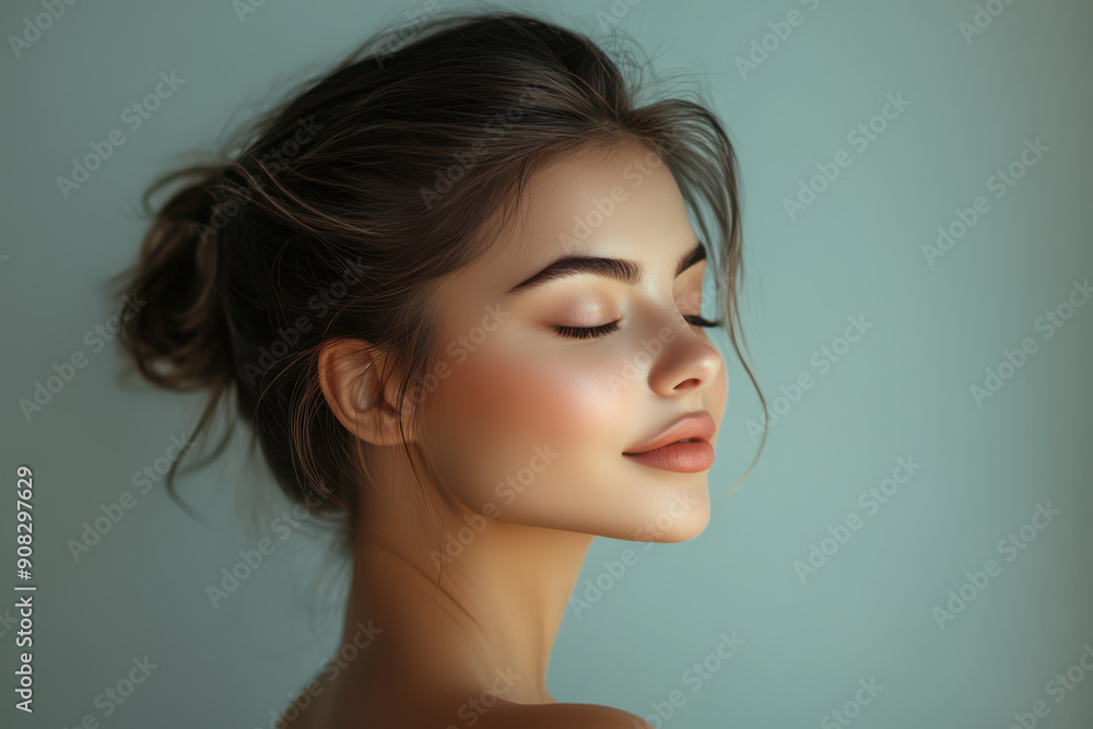 A close up of a girl's face with her eyes closed A close up of a girl's face with her eyes closed