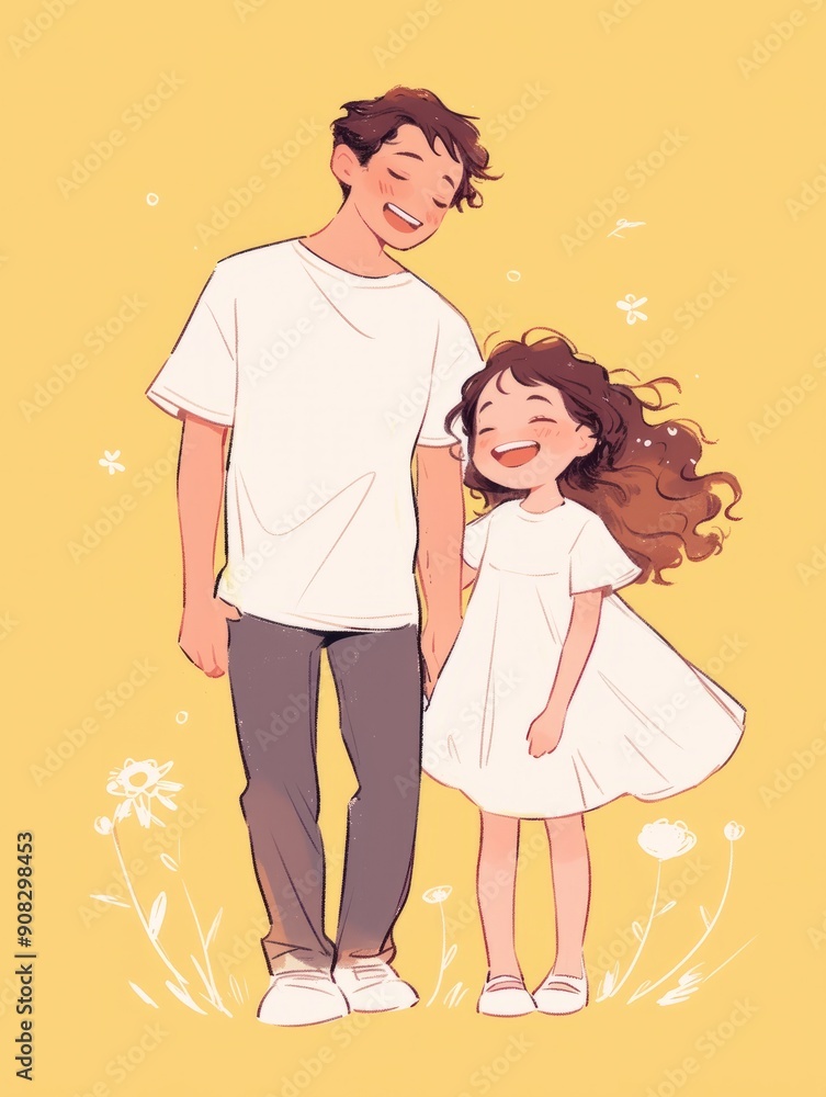 Anime Style Illustration of Smiling Father and Daughter 18 Anime Style Illustration of Smiling Father and Daughter 18