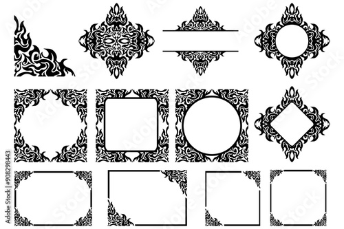 Frame or border decorative ornament design with a fire theme