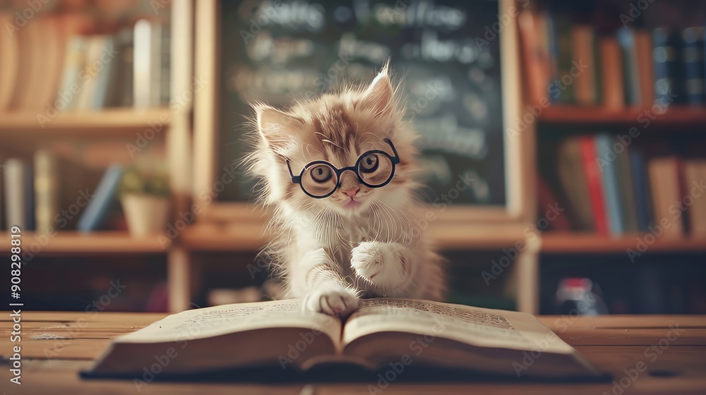 Kitten with Glasses Reading a Book 4 Kitten with Glasses Reading a Book 4