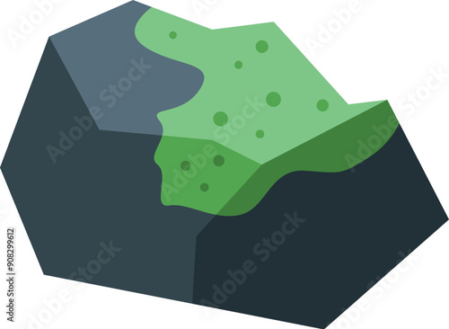 Isometric icon representing a large stone covered with moss, illustrating concepts like nature, geology and prehistory