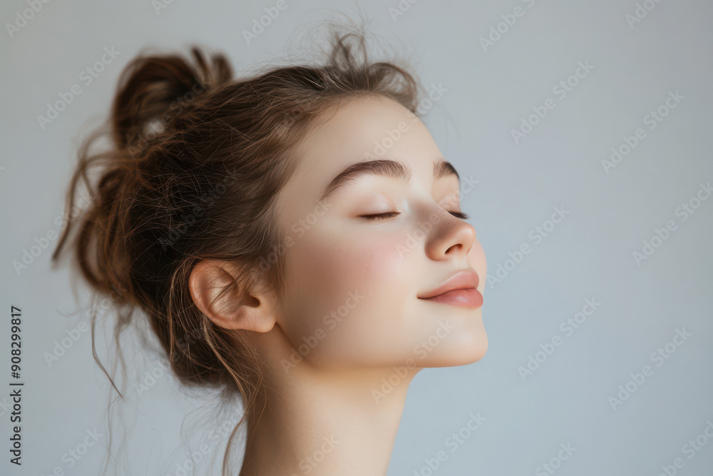 A close up of a girl's face with her eyes closed A close up of a girl's face with her eyes closed