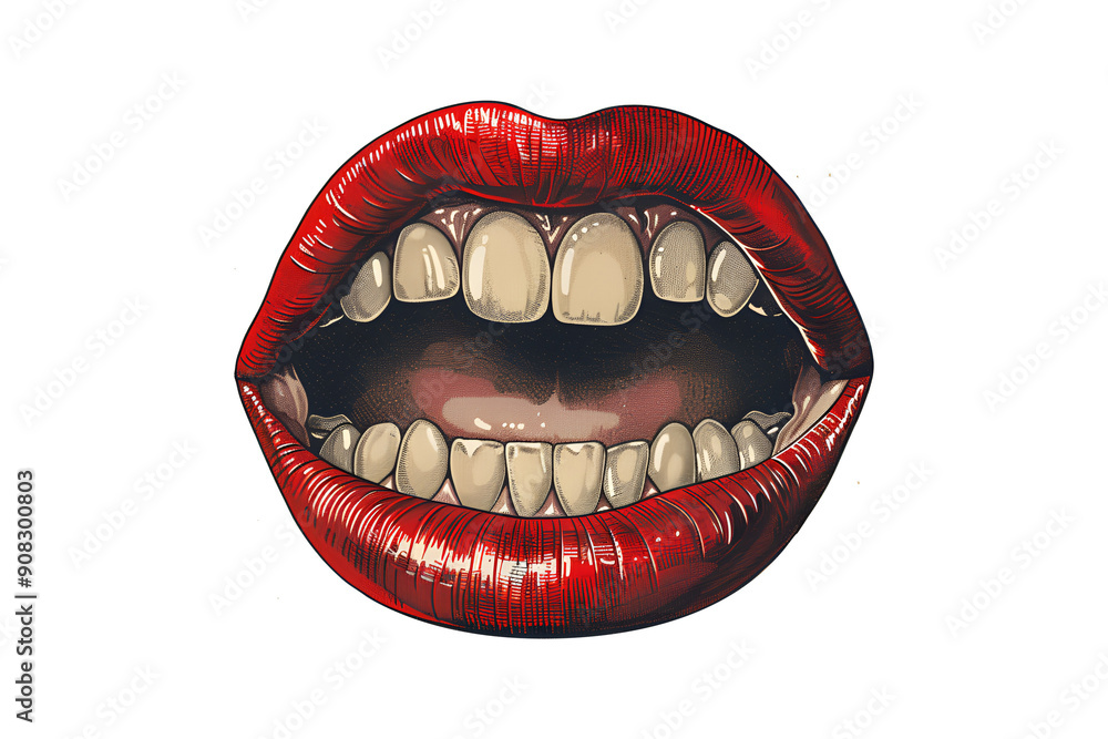 A red mouth with a white tongue and teeth A red mouth with a white tongue and teeth