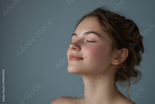 A close up of a girl's face with her eyes closed