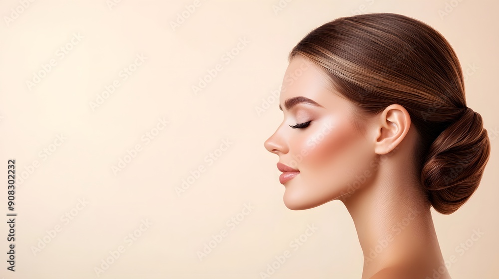 Elegant Bridal Makeup and Hair Updo with Copy Space Flat Design Illustration Elegant Bridal Makeup and Hair Updo with Copy Space Flat Design Illustration