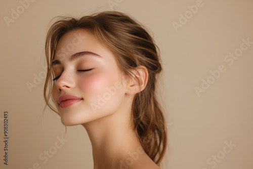 A close up of a girl's face with her eyes closed