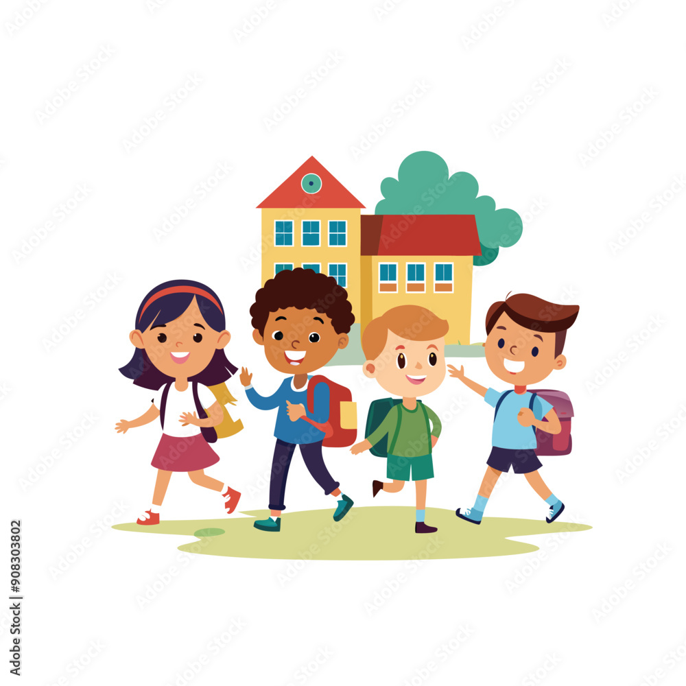 Cartoon Childrens Going Back To School on a white background Cartoon Childrens Going Back To School on a white background