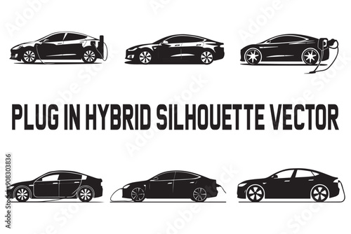 Plug-In Hybrid Silhouette, Vector Art, White Background, Hybrid Vehicle, Plug-In Hybrid Vector, Auto Design, Digital Art, Eco-Friendly Car, Vector Illustration, Auto Silhouette, Hybrid Car Outline, Ve