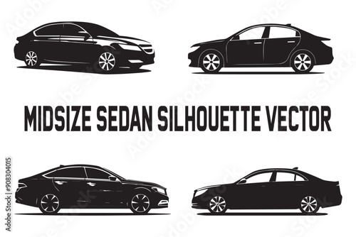 Mid-Size Sedan Silhouette, Vector Art, White Background, Sedan Silhouette, Mid-Size Vehicle, Mid-Size Sedan Vector, Auto Design, Digital Art, Sedan Car, Vector Illustration, Auto Silhouette, Sedan Out