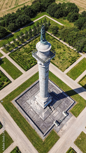 Aerial view of the Column of the Grande Armée, a triumphal column topped by a bronze statue of Napoleon Bonaparte located  near the English Channel in Boulogne-sur-Mer, France photo