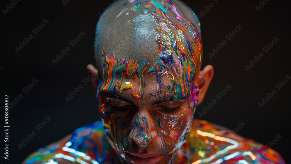 Naklejka premium Colorful Cascade: An Arab Man’s Portrait