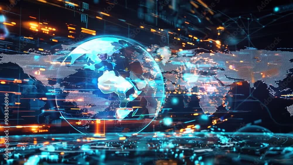 futuristic background with a holographic globe and digital overlays futuristic background with a holographic globe and digital overlays
