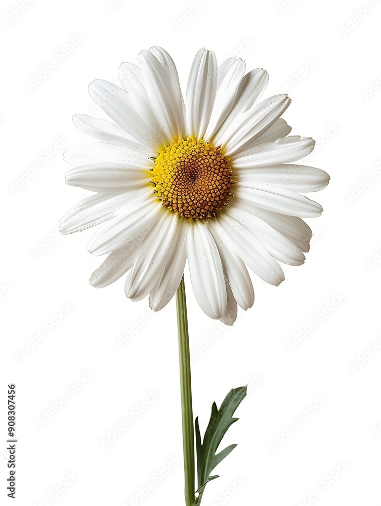Naklejka premium Yellow Shasta Daisy Isolated on White Background. Beautiful Lilac Flower