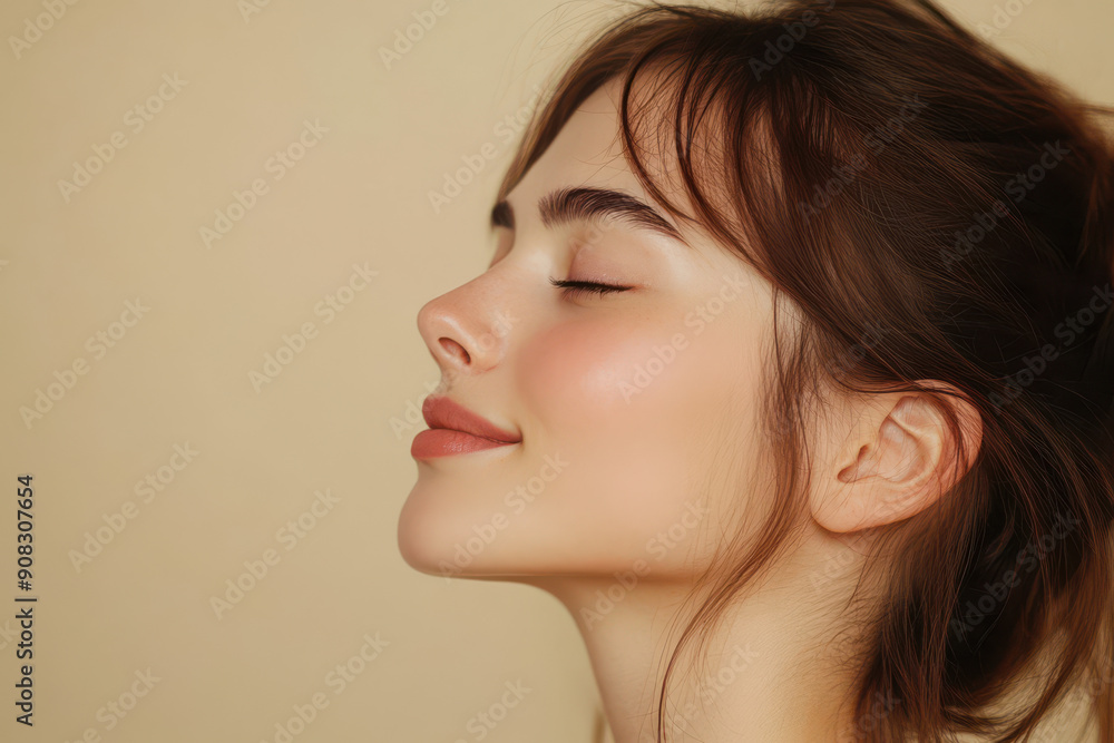 A close up of a girl's face with her eyes closed A close up of a girl's face with her eyes closed