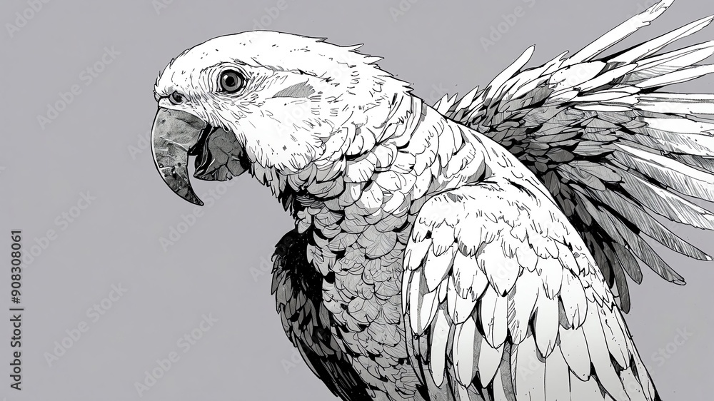 Fototapeta premium african grey parrot animal black and white