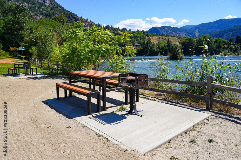 Columbia River flowing along the Millennium Park in Castlegar in the West Kootenay region of British Columbia, Canada Columbia River flowing along the Millennium Park in Castlegar in the West Kootenay region of British Columbia, Canada