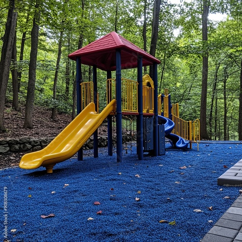 Vibrant Kids Playground with Colorful Slides and Structures