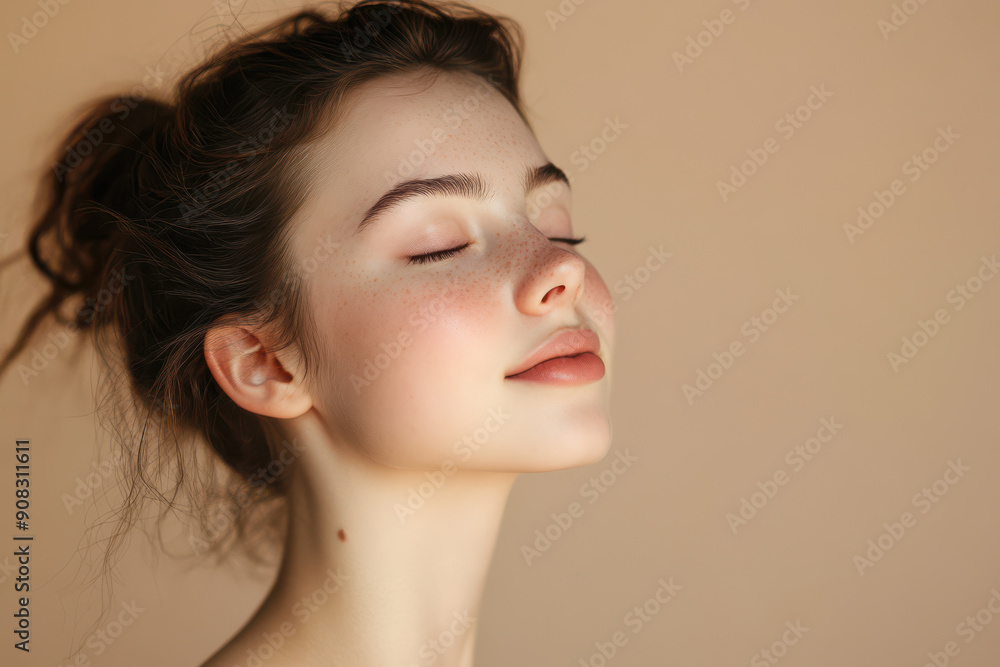 A close up of a girl's face with her eyes closed A close up of a girl's face with her eyes closed