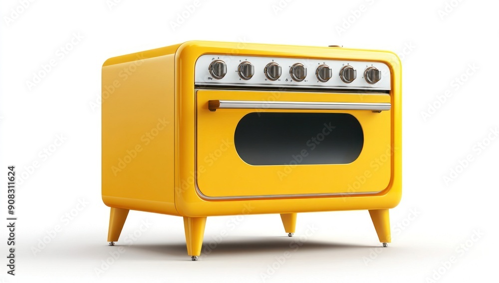 Fototapeta premium Yellow Retro Oven with Stainless Steel Accents