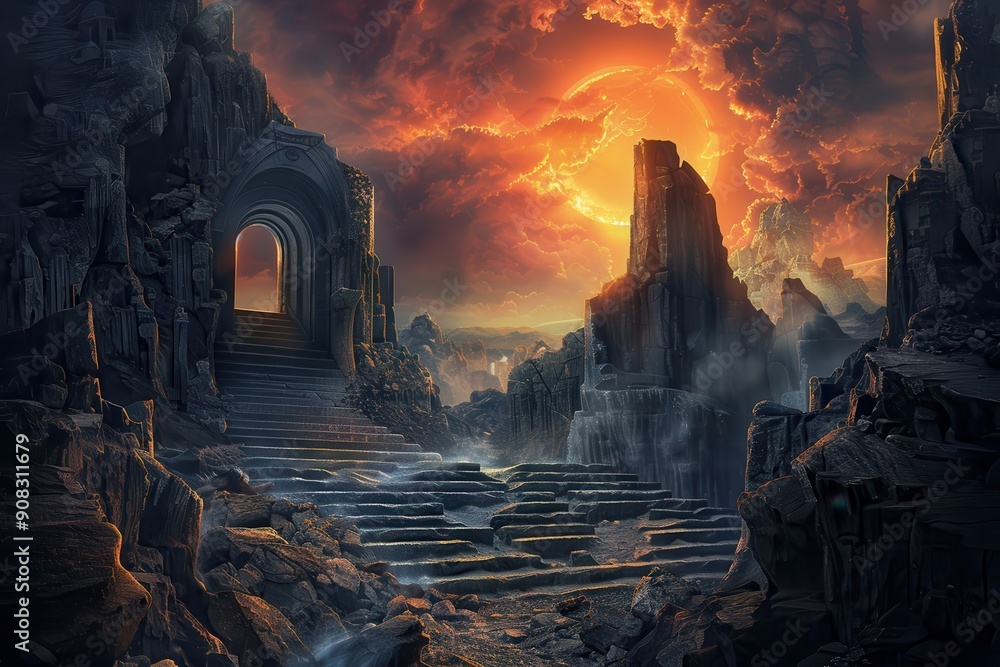 Ancient stone ruins of a forgotten civilization in a mysterious and desolate landscape Ancient stone ruins of a forgotten civilization in a mysterious and desolate landscape