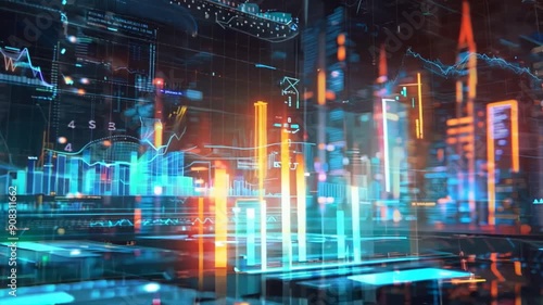 Wallpaper Mural futuristic holographic display showing a business growth trend Torontodigital.ca