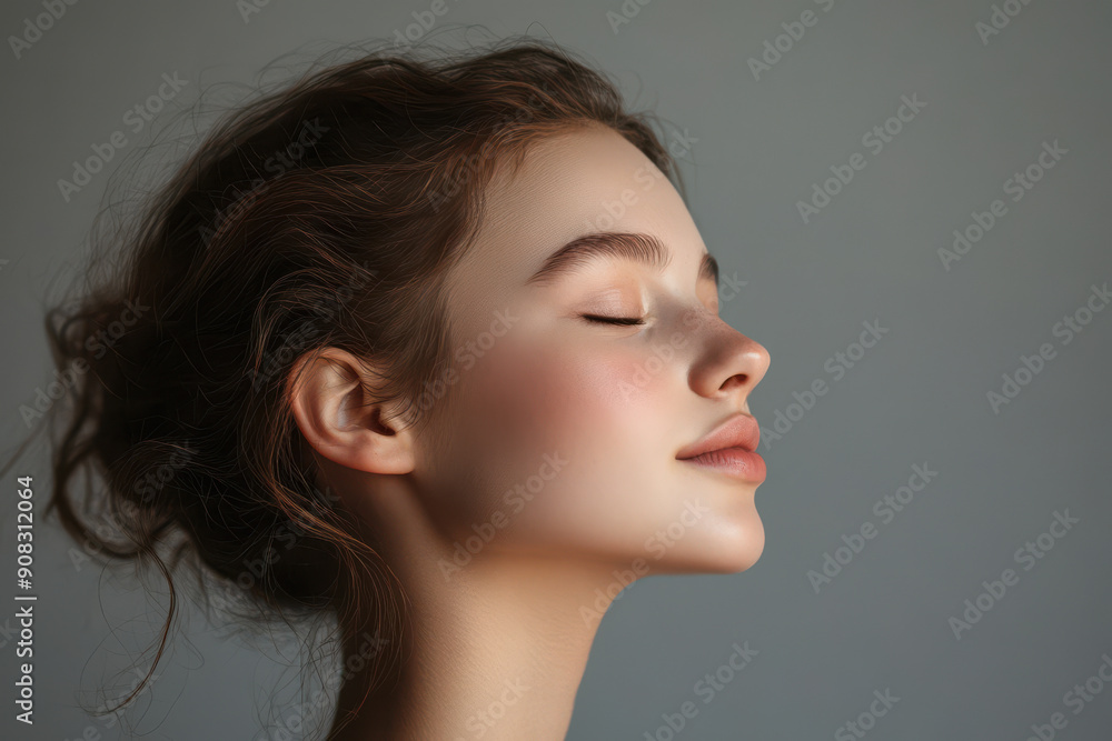 A close up of a girl's face with her eyes closed A close up of a girl's face with her eyes closed