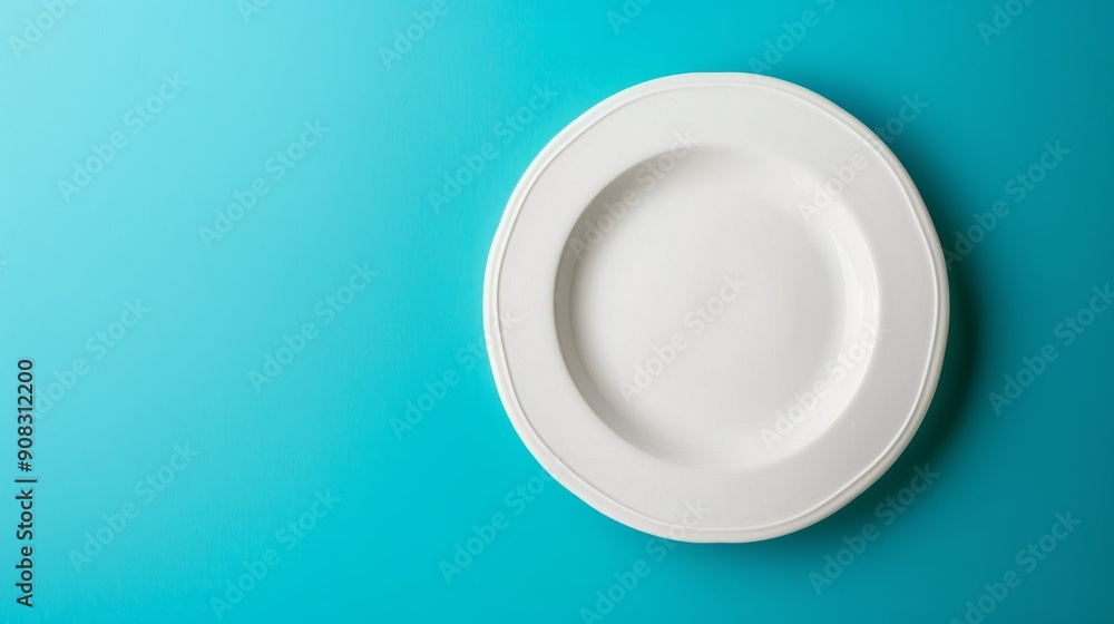 Empty White Plate on Blue Background 1 Empty White Plate on Blue Background 1