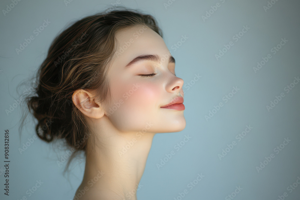 A close up of a girl's face with her eyes closed A close up of a girl's face with her eyes closed