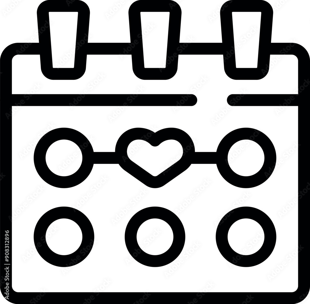 Calendar page is showing a heart symbol marking a special romantic date Calendar page is showing a heart symbol marking a special romantic date