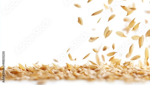 Falling Rice Husk Against White Background