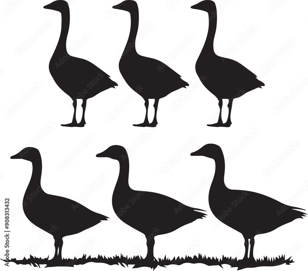 Silhouette set of geese in standing position, vector icon Silhouette set of geese in standing position, vector icon
