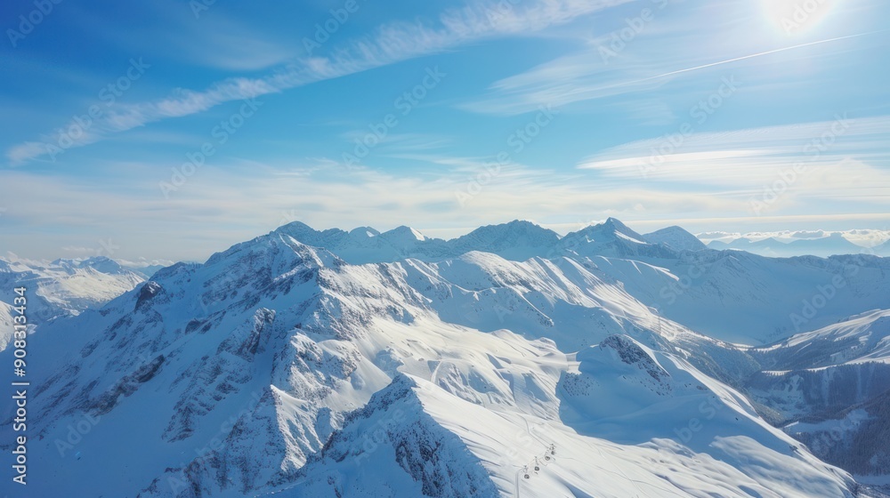 Naklejka premium View of the snowy rocky mountain peaks