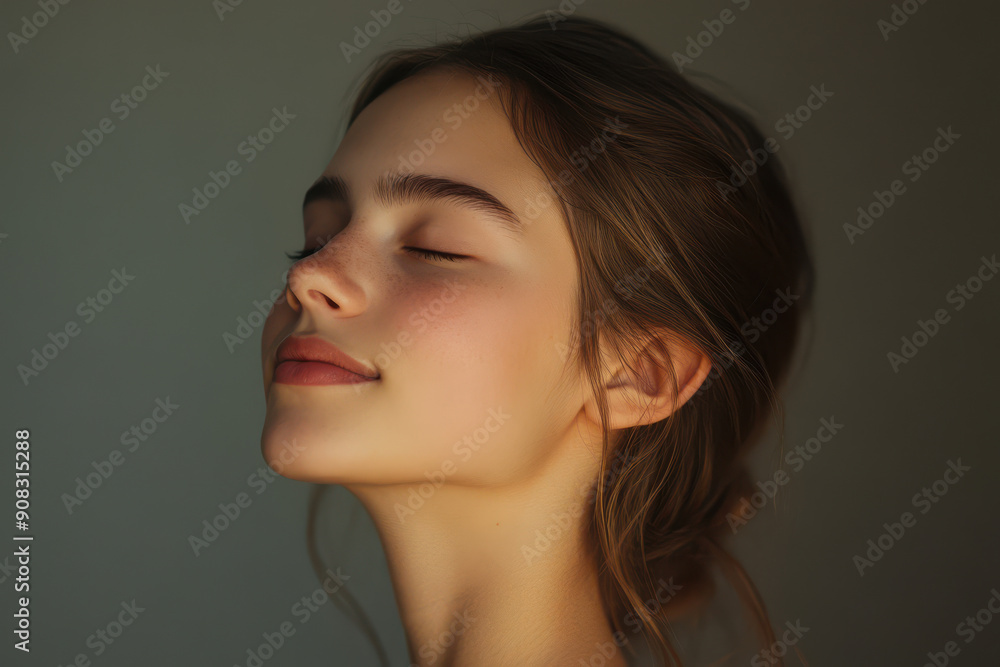 A close up of a girl's face with her eyes closed A close up of a girl's face with her eyes closed