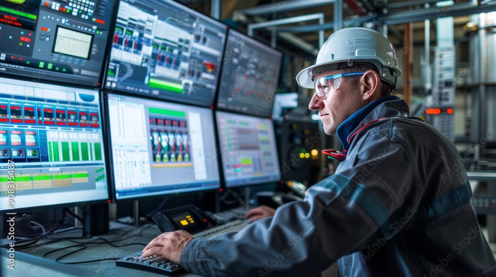 Man Working at Trading Desk with Multiple Monitors 3 Man Working at Trading Desk with Multiple Monitors 3