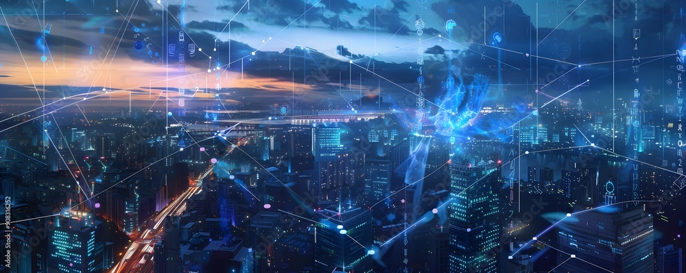 Fototapeta premium city with network technology background