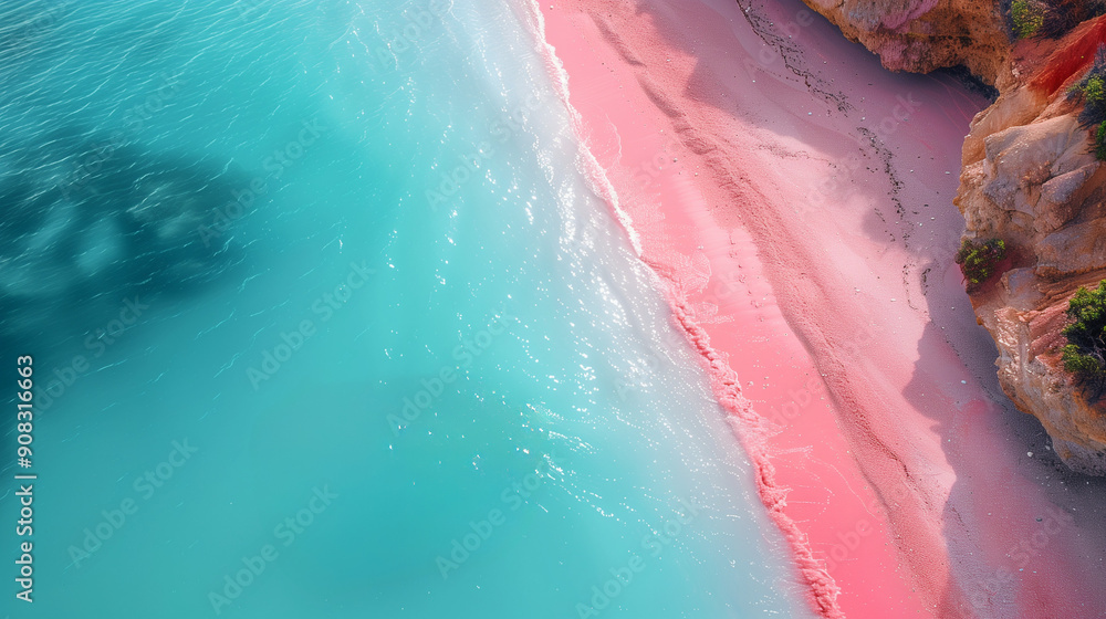 Fototapeta premium Gradient Color of Pink Beach and Light Blue Seawater, Soothing Calm Water