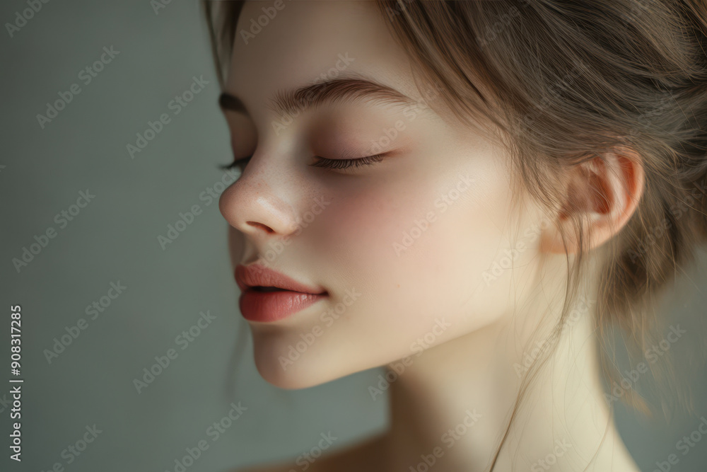 A close up of a girl's face with her eyes closed A close up of a girl's face with her eyes closed