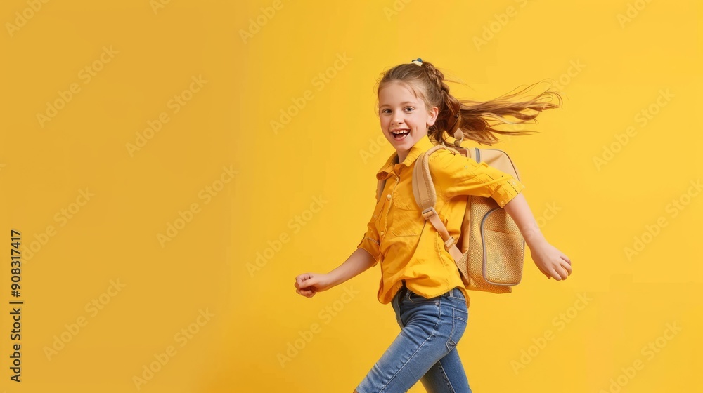 Joyful Girl Running with Backpack 8 Joyful Girl Running with Backpack 8