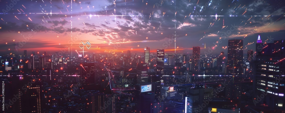 city with network technology background city with network technology background