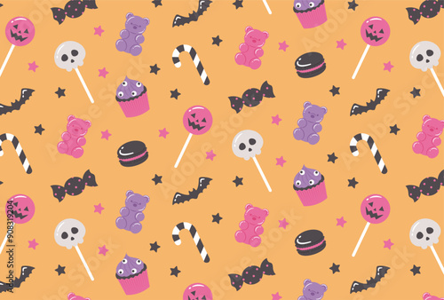 seamless pattern with a set of halloween candy for banners, cards, flyers, social media wallpapers, etc.