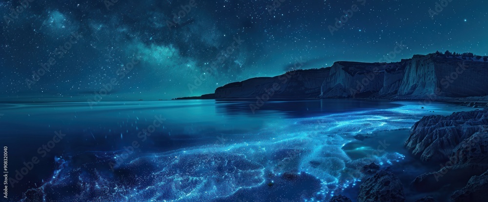 Fototapeta premium Milky Way Over a Bioluminescent Beach