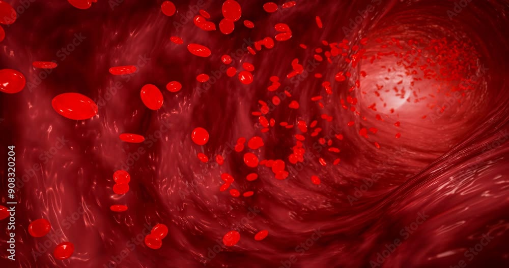 Red blood cells in an artery or blood vessel , flow inside body ...