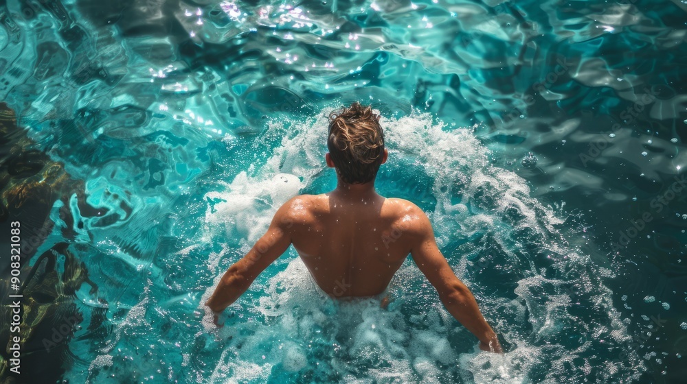 Fototapeta premium Man Splashing in Ocean 6
