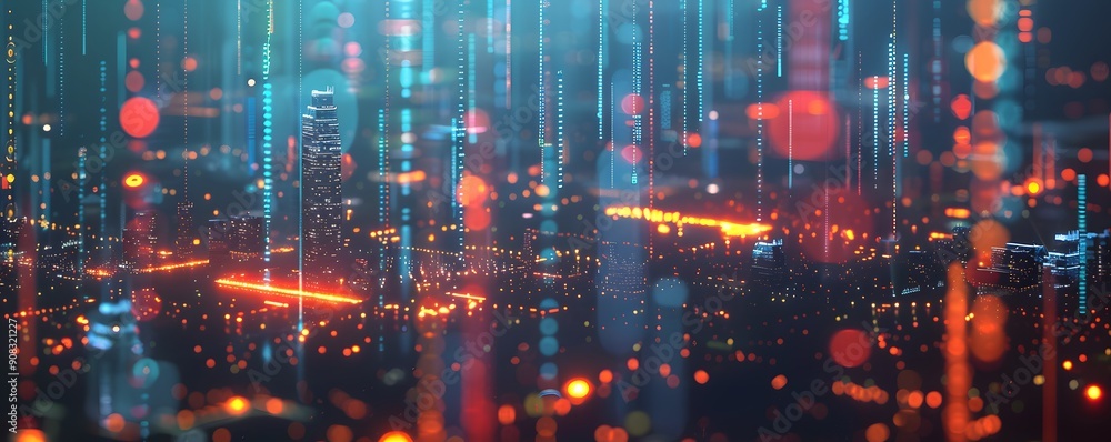 city with network technology background city with network technology background