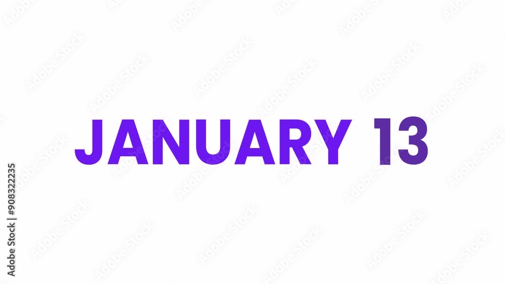13th January calendar icon animation. Alpha matte with transparent background 4K resolution. 13th January calendar icon animation. Alpha matte with transparent background 4K resolution.