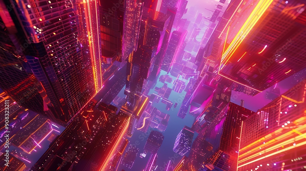 Futuristic Cityscape with Neon Lights. Futuristic Cityscape with Neon Lights.