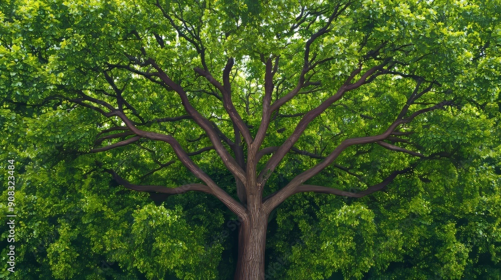 A grand oak tree with branches spreading wide, symbolizing shelter and growth A grand oak tree with branches spreading wide, symbolizing shelter and growth