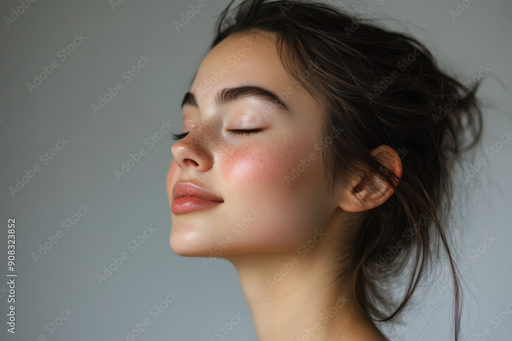 A close up of a girl's face with her eyes closed A close up of a girl's face with her eyes closed