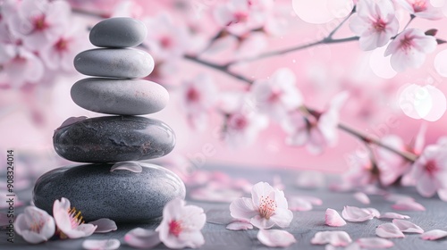 Zen Stones with Sakura Blossoms 4