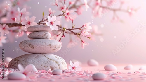 Zen Stones with Sakura Blossoms 3